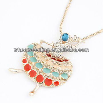 Colorful Shiny Ballet Girl Pendant Necklace Sweater Chain Jewelry JN24